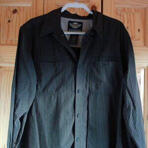 Harley Davidson Shirt Mens  Black/Brown Striped Long Sleeve Button Down Size 2XL